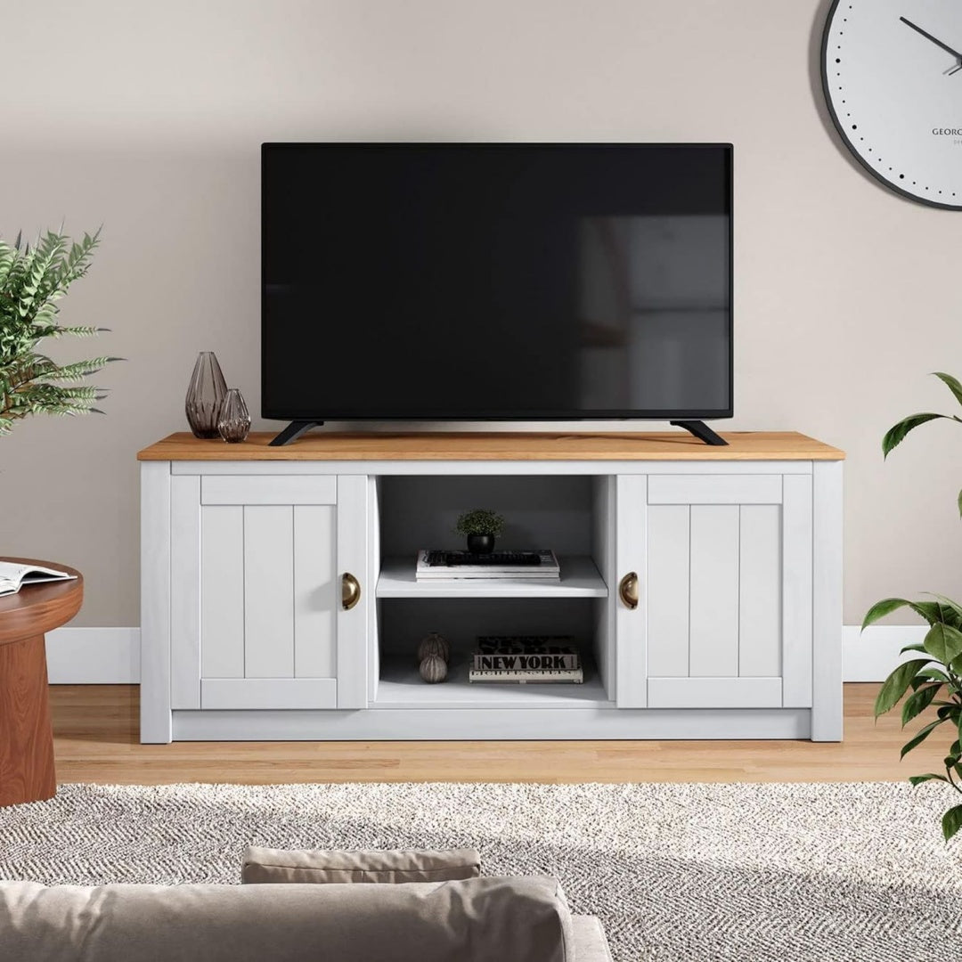 Gris meuble tele esprit rustique, 2 portes en bois