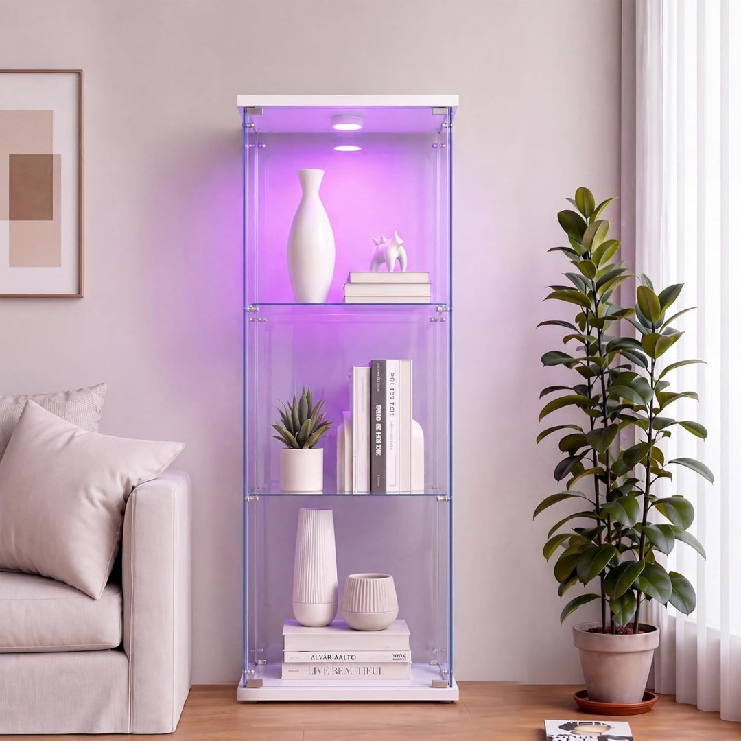 Vitrine gris clair, une porte, verre trempe, style moderne