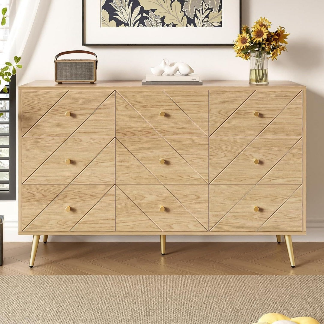 Commode avec 9 tiroirs marron en bois