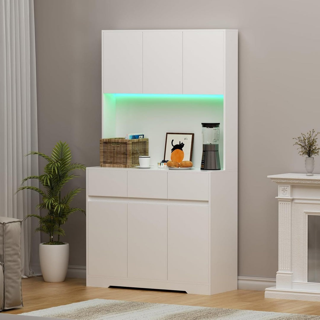 Buffet gris elegant 38.5 x 100 x 180 cm 6 portes et 3 tiroirs