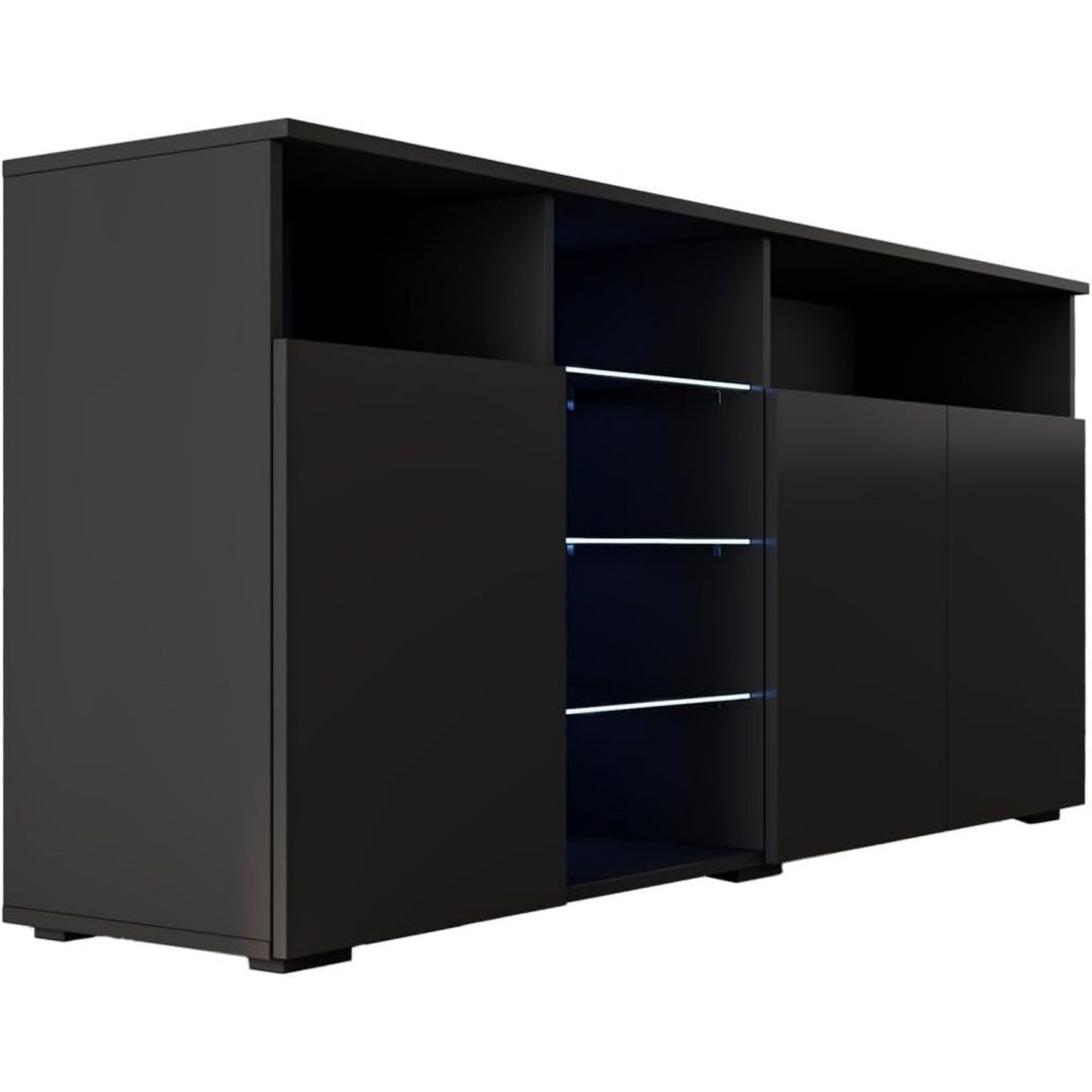 Buffet noir avec 3 portes et 3 etageres 150 x 72 x 35 cm