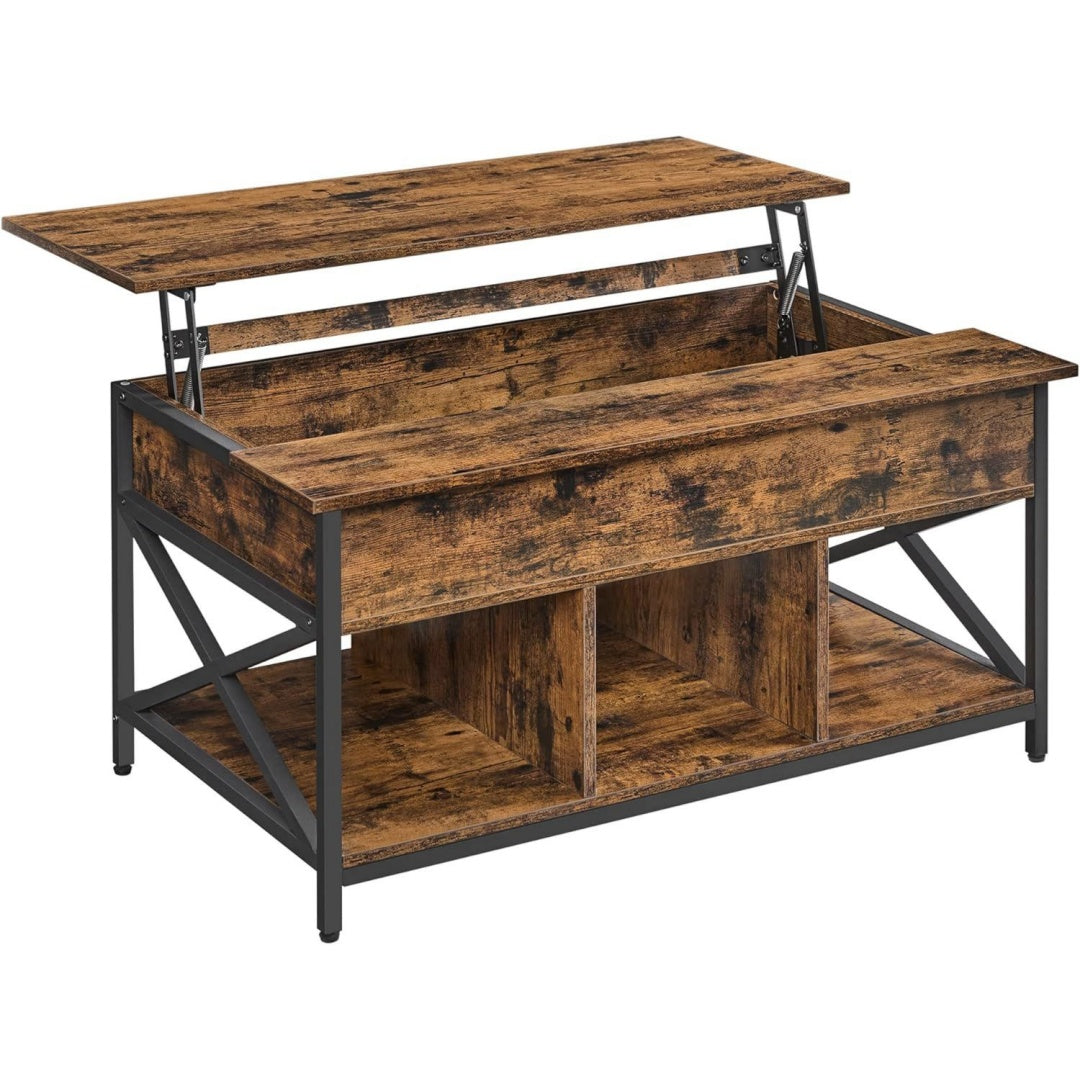Table basse style industriel marron 3 etageres, acier durable