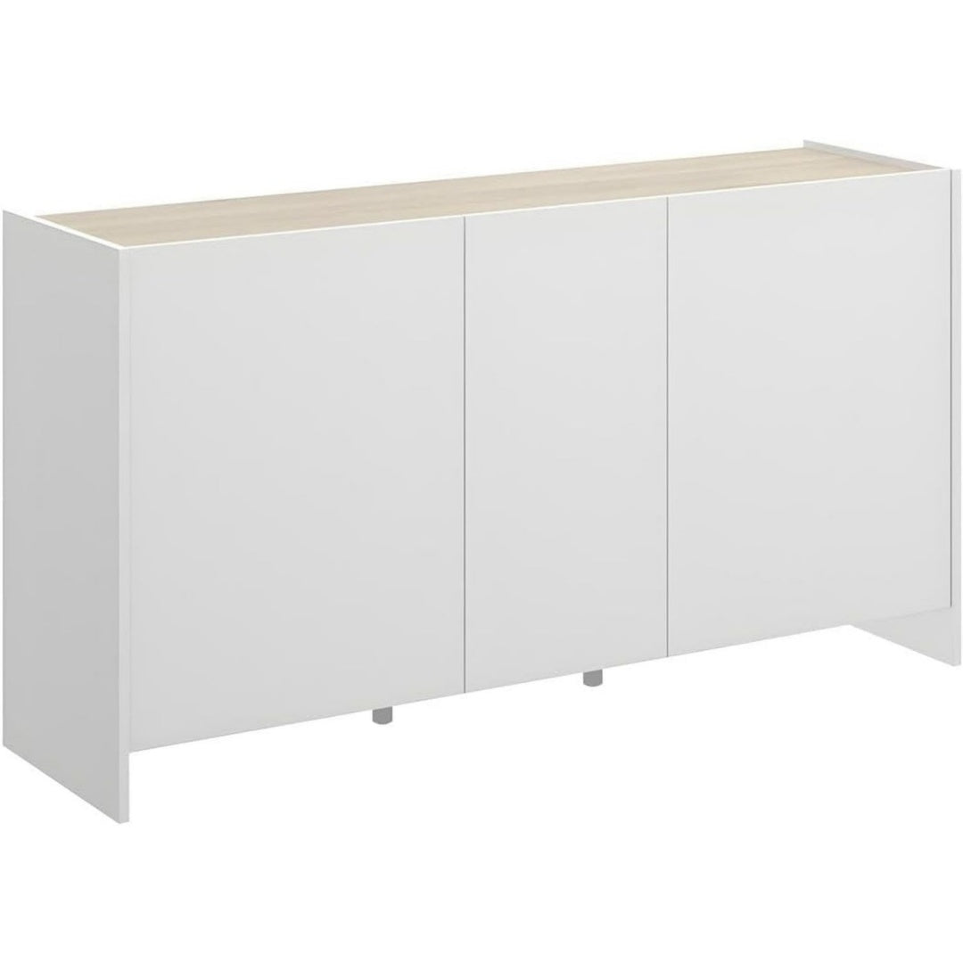 Buffet en hevea, gris clair, mural (138 x 42 x 76 cm)