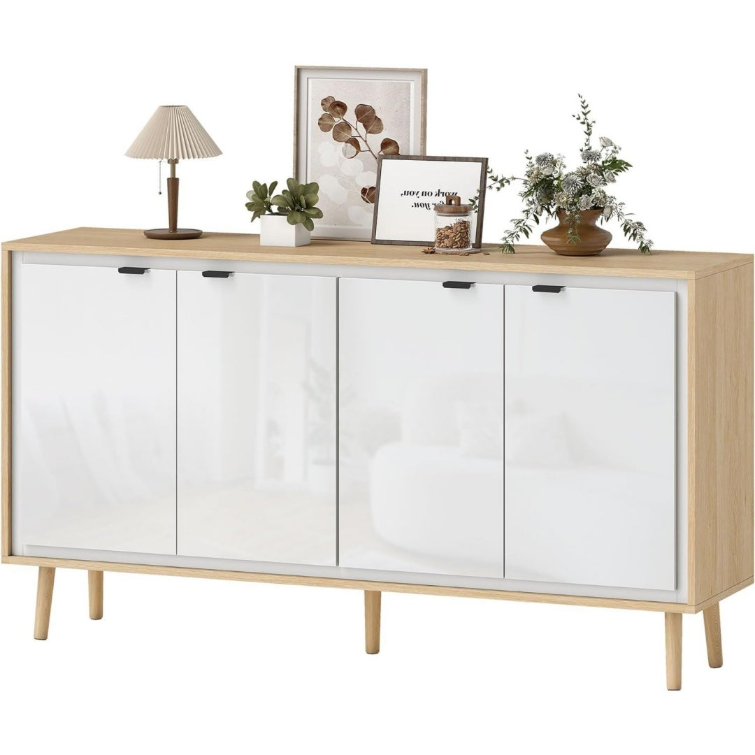 Buffet gris clair bois ingenierie, 141 cm de large a 4 portes