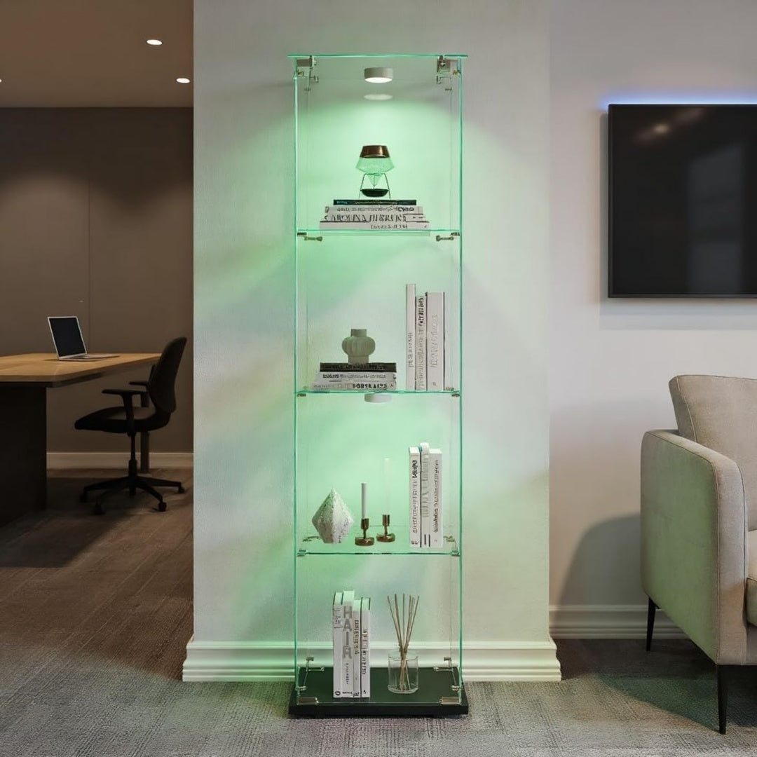 Meuble de rangement vitrine gris en verre trempe