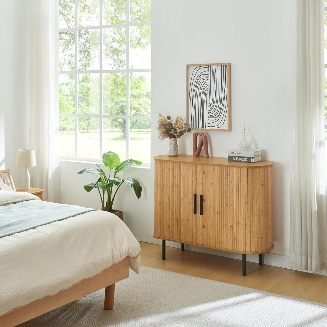 Buffet gris clair en verre design moderne