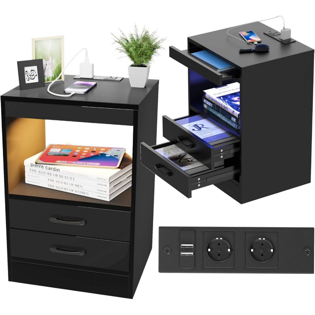 Chevet Noire 3 tiroirs minimaliste