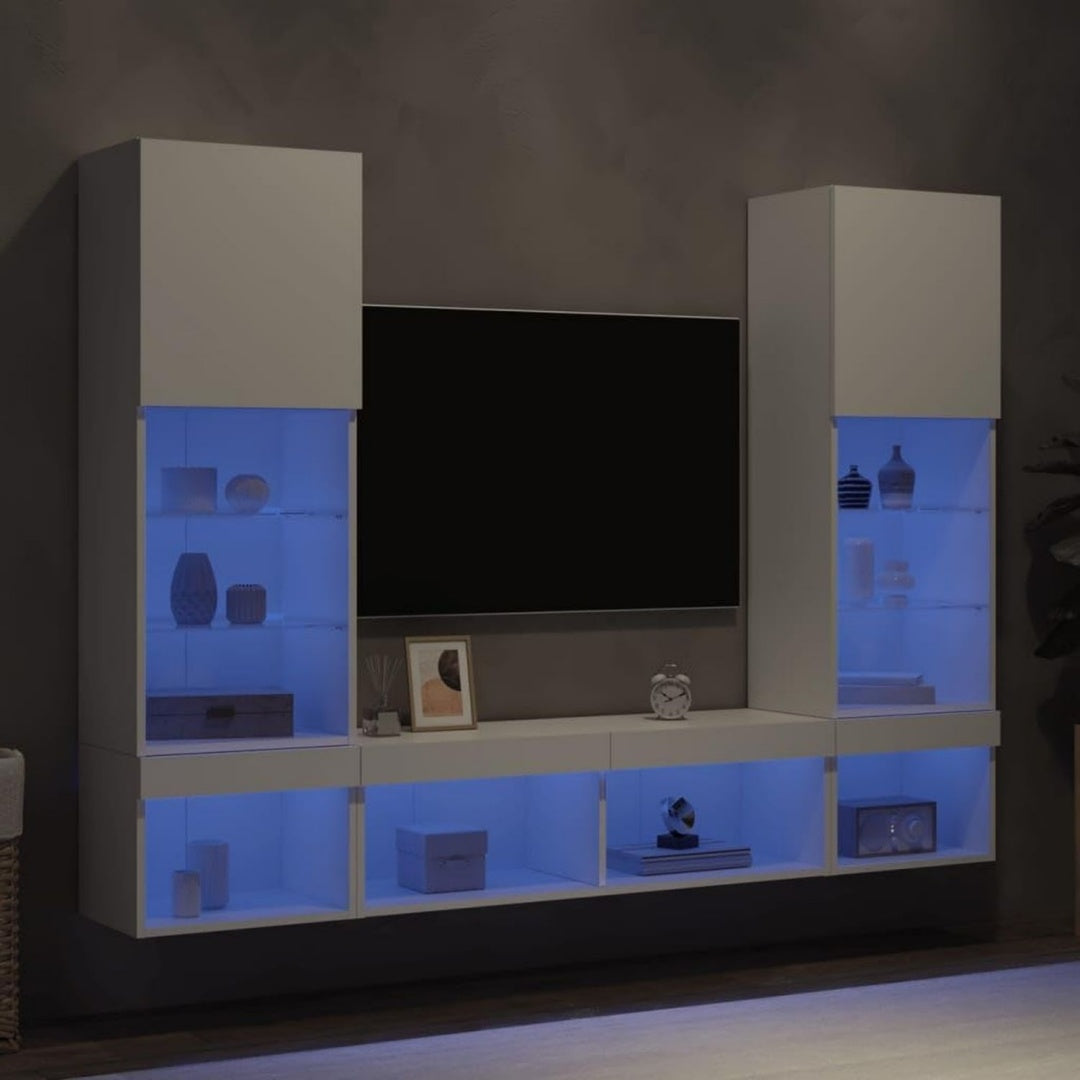 Grand meuble TV avec un eclairage LED integre et un port de chargement USB