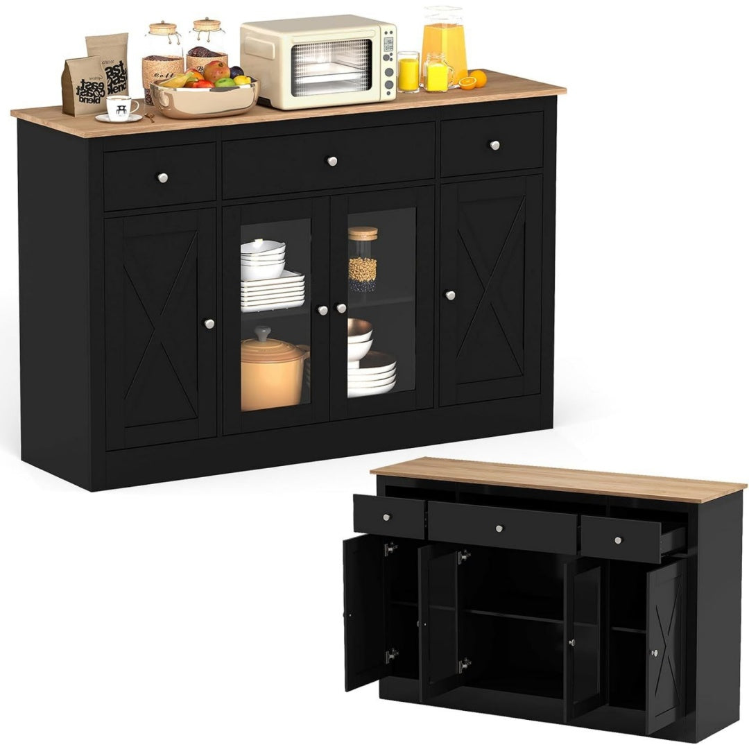 Credence style contemporain noir 2 etageres, bois ingenierie durable