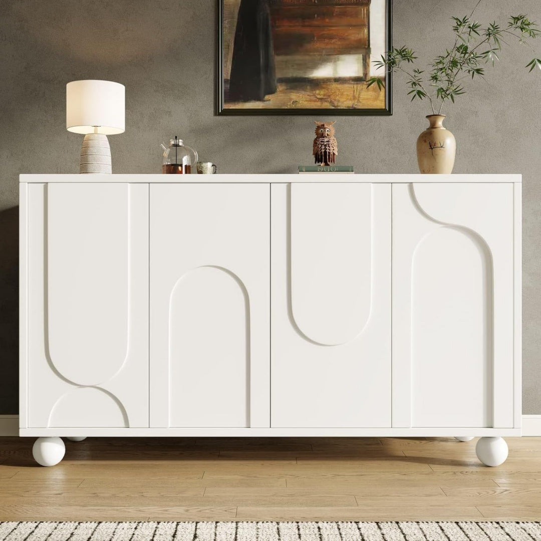 Enfilade gris clair bois massif, 120 cm de large a 4 portes