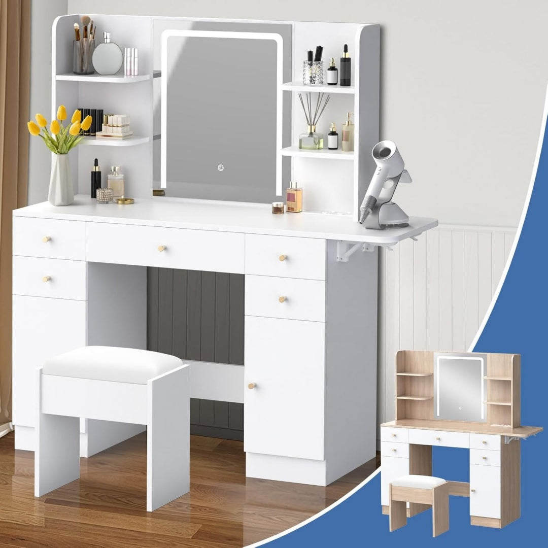 Coiffeuse gris clair finition bois miroir